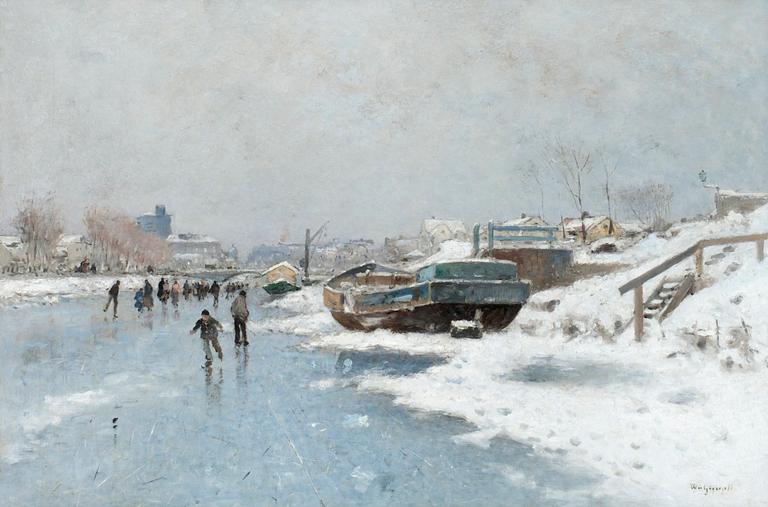 Wilhelm von Gegerfelt, Canal Scene with ice skaters.