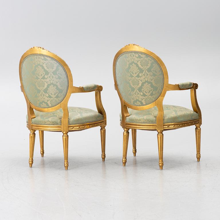 A pair of armchairs, Gustavian style, early 20th century.