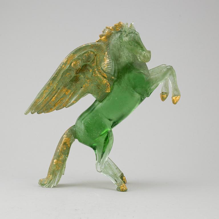 PINO SIGNORETTO, a glass sculpture of a winged horse, Murano, Italy, signed.