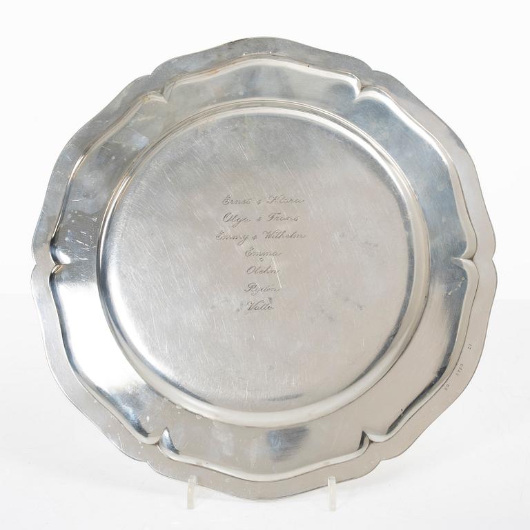 Fat/tallrik, silver, stämplat CG Hallberg, Stockholm 1927.