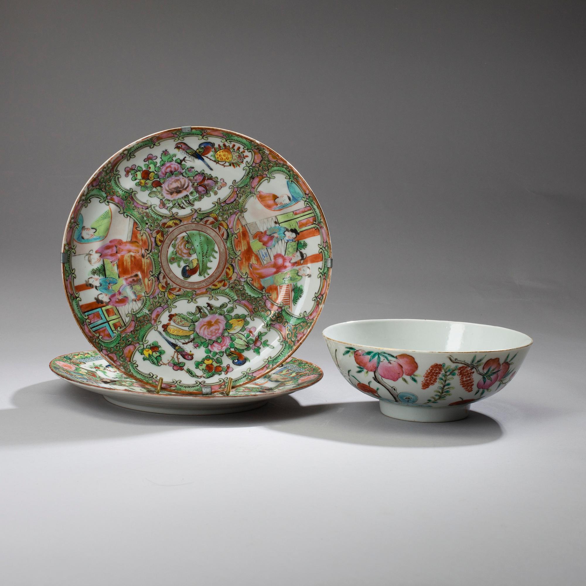FAT, 2 ST OCH SKÅL, porslin, Kina ca 1900.