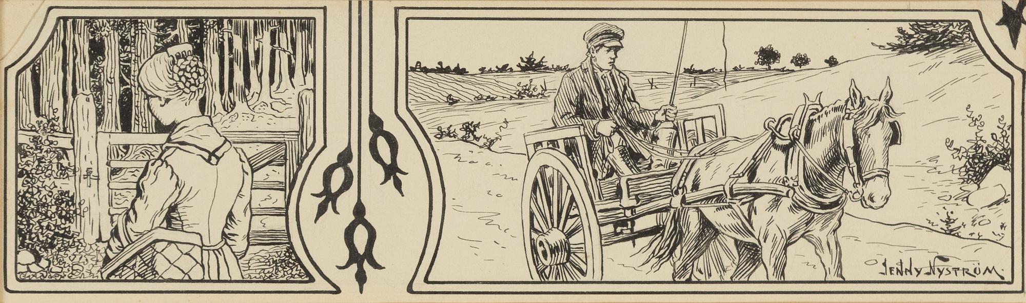 Jenny Nyström, ink drawing, signed.
