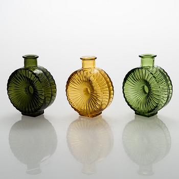 Helena Tynell, A set of three Sun bottles for Riihimäen Lasi Oy. Produced 1964-1974.