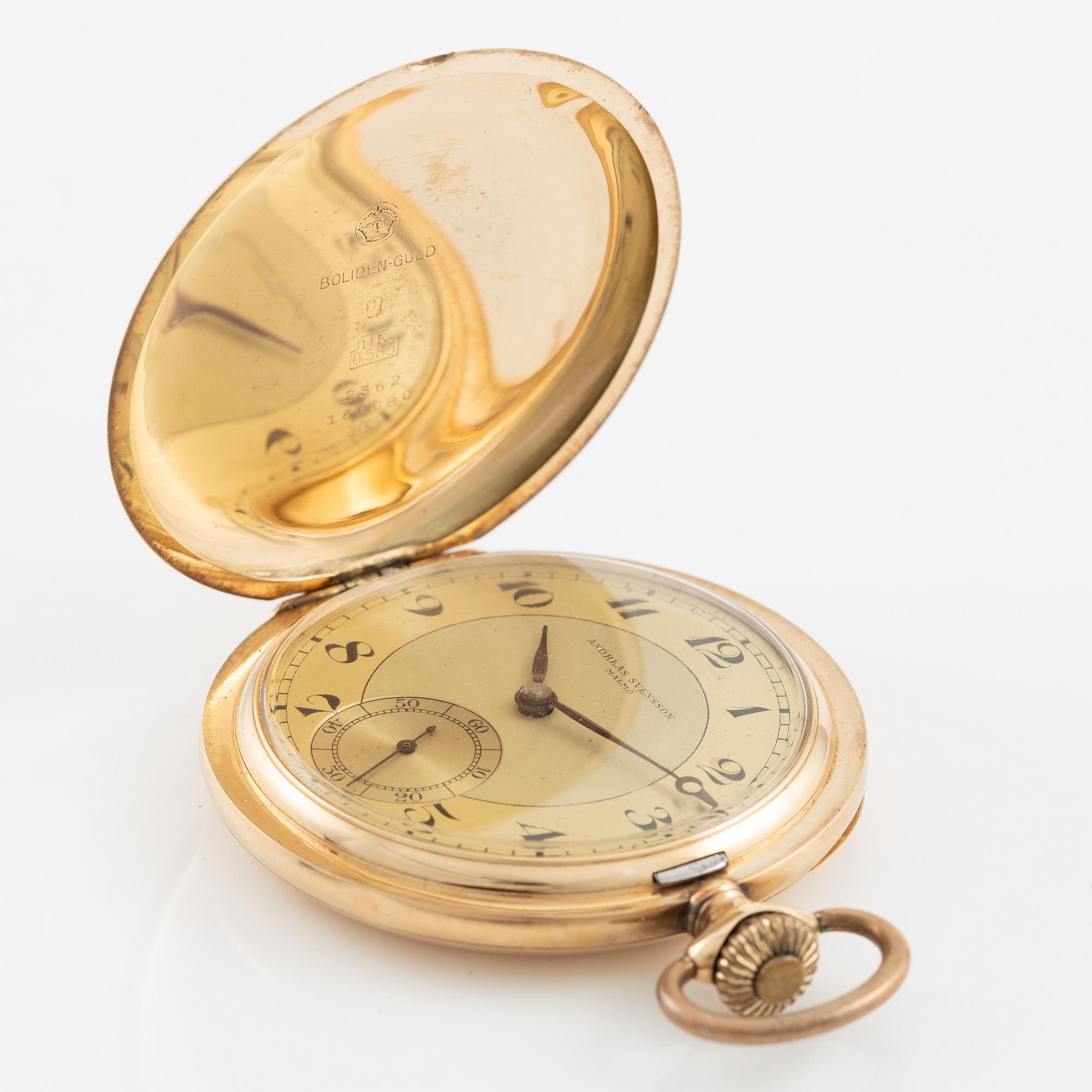 Pocket watch, 14K gold, hunter, Andreas Svensson Malmö, Boliden Gold, 50.5 mm.