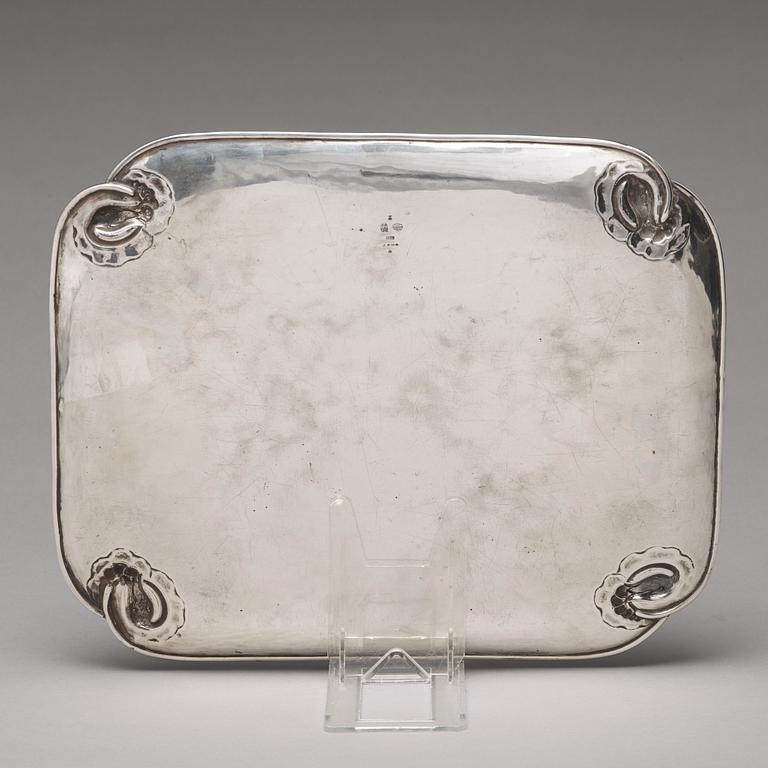 Georg Jensen, a 830/1000 silver "Blossom" tray, Copenhagen 1920, Swedish import marks GAB F.