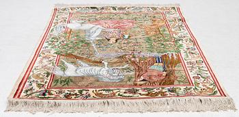 A silk Qum rug, central Persia, c. 213 x 135 cm.