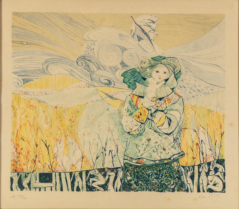 KAI FJELL, lithograph in colours,1948, signed 297/350.