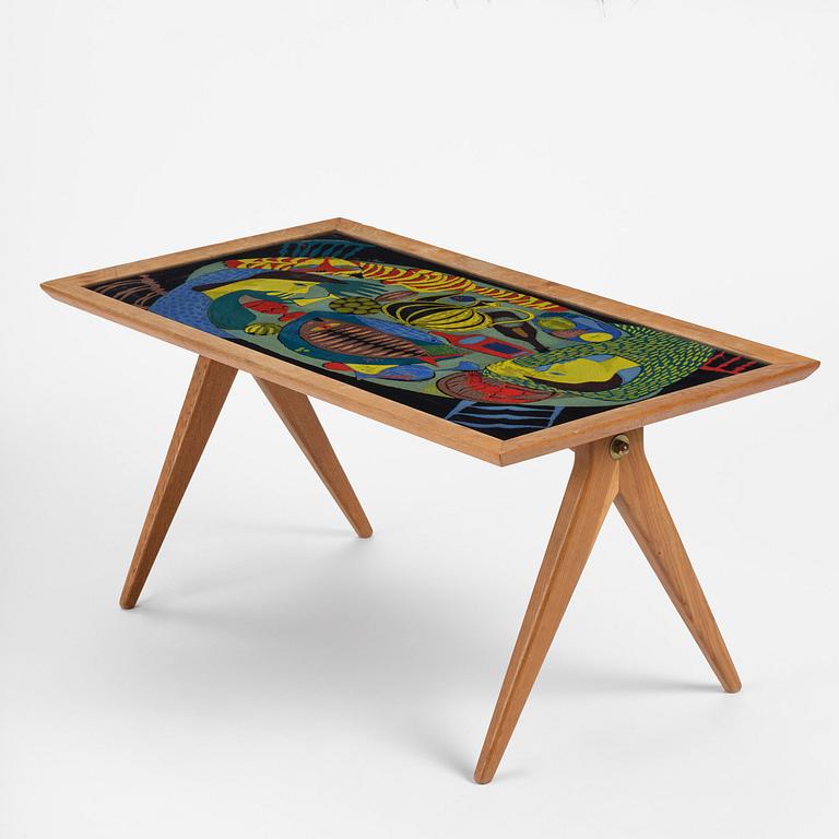 Stig Lindberg, & David Rosén, a coffee table from the Triva series, Gustavsberg, with base by Nordiska Kompaniet, 1952.