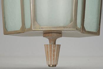SWEDISH DESIGNER, a nickel plated, white chalked oak and frosted glass ceiling light, mid 20th Century.