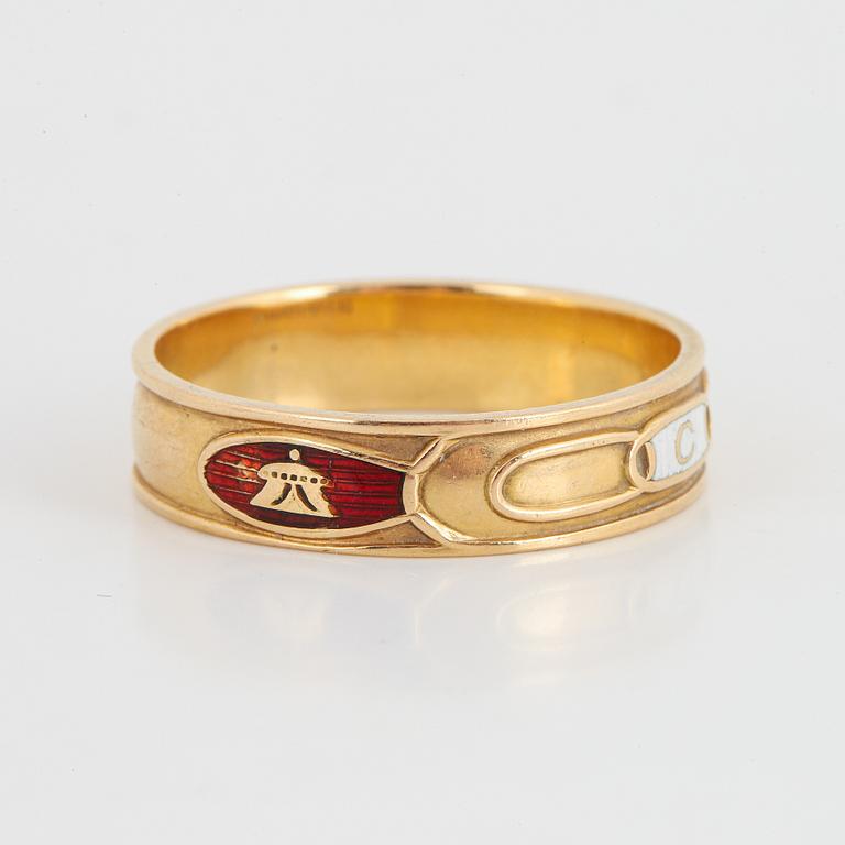 Ring, Odd Fellow, 18K guld och emalj.