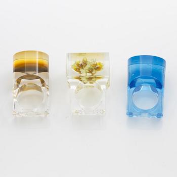Siv Lagerström, three acrylic rings, 1970s.
