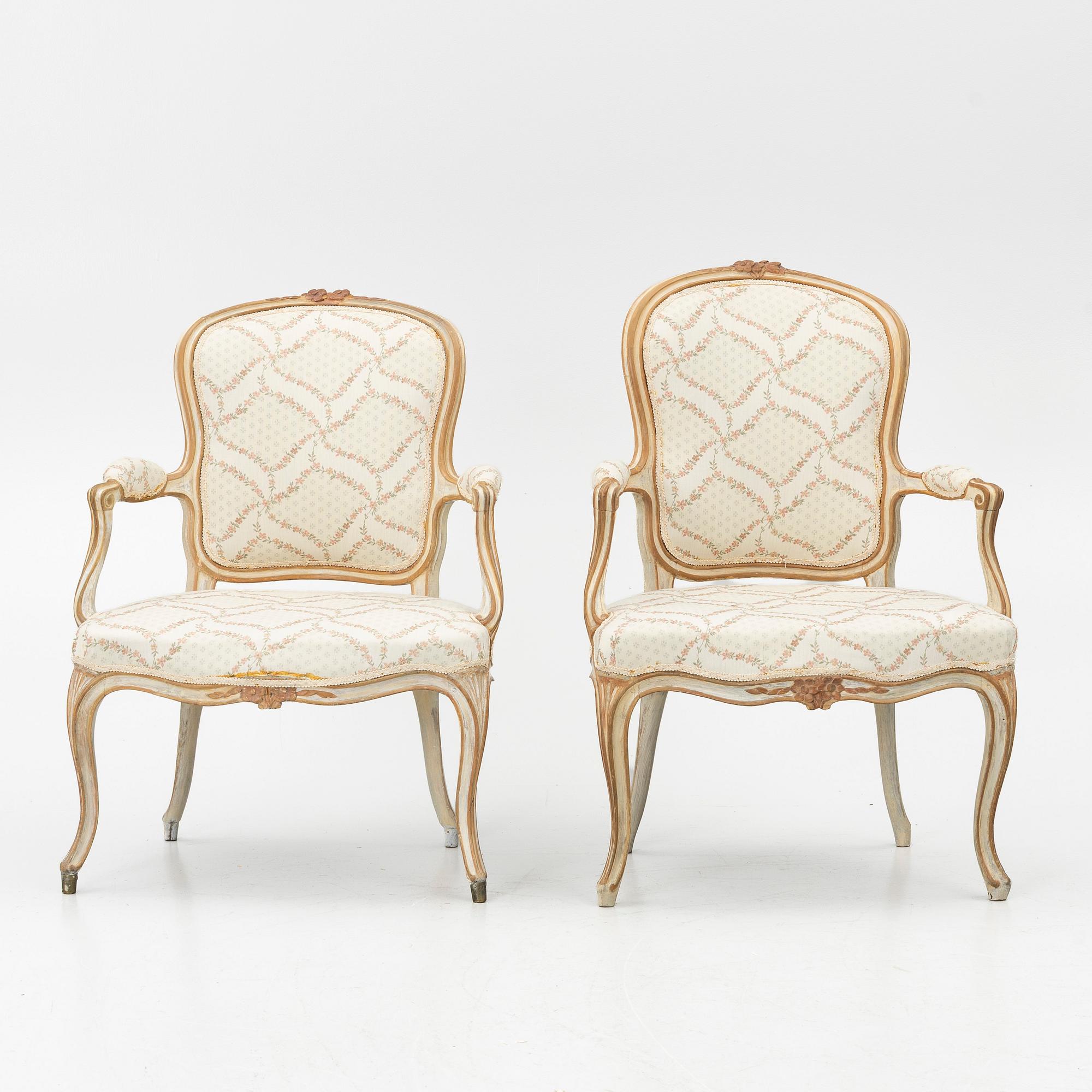 A matched pair of Rococo armchairs, 18th Century.