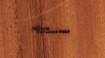 A Josef Frank mahogany and elm burr wood top sofa table,