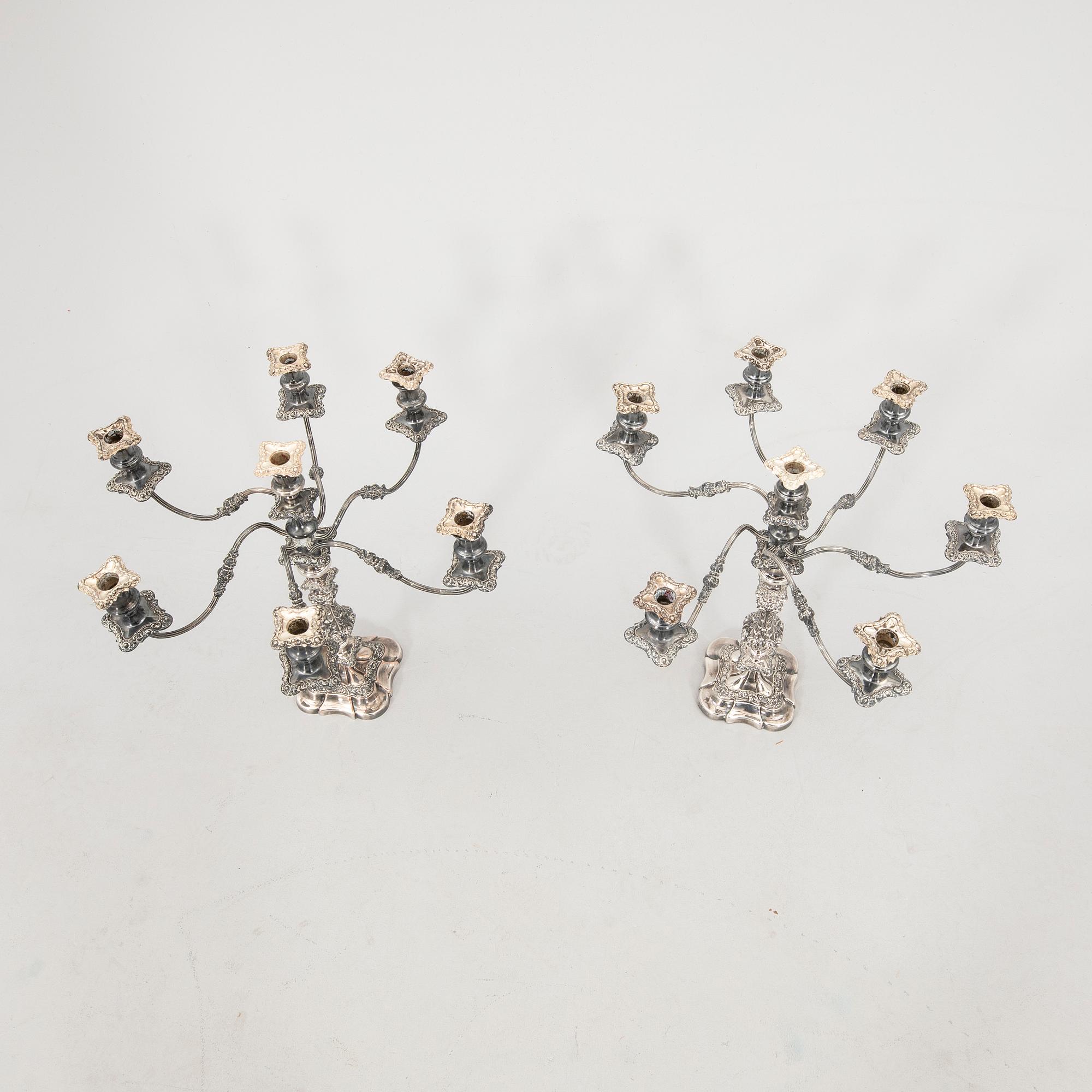 Candelabras, a pair, nickel silver, likely England circa 1900.