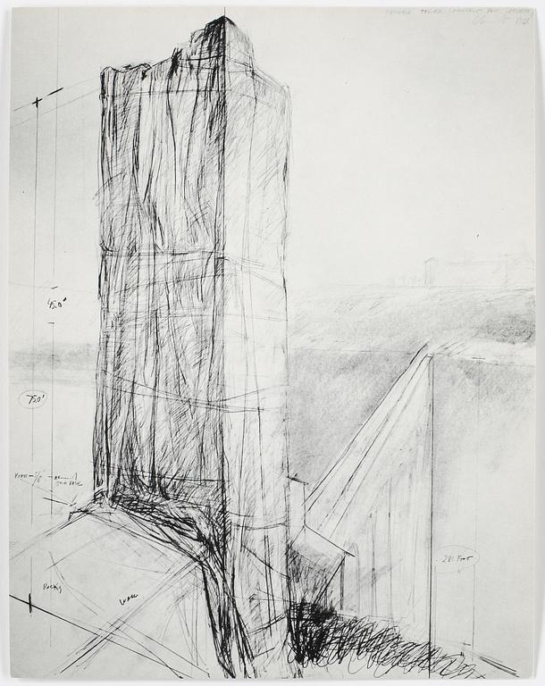 CHRISTO, offsettryck, 9 st, "Packed Tower, Spoleto, Italy 1968.".