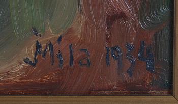 MILA, JOEL. Olja på pannå, sign o dat 1934.