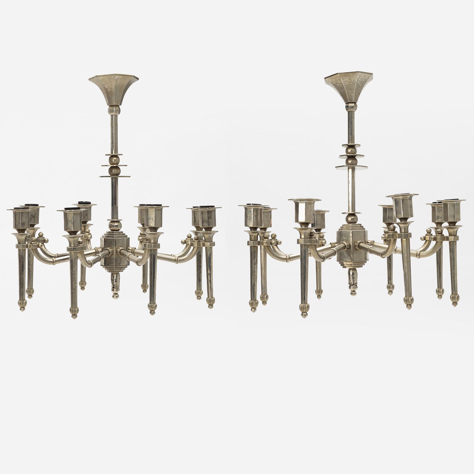 Hans Rasmussen, a pair of chandeliers, Hudevad Smedje, Denmark 1920s ...