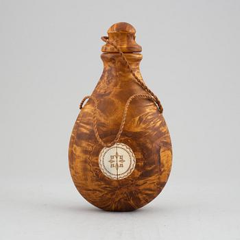 Anders Sunna, a Sami birch and reindeer horn salt flask, signed A. Sunna.