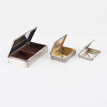 Three silver boxes with swedish import marks, 20th century.