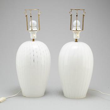A pair of glass table lamps, 1980's.