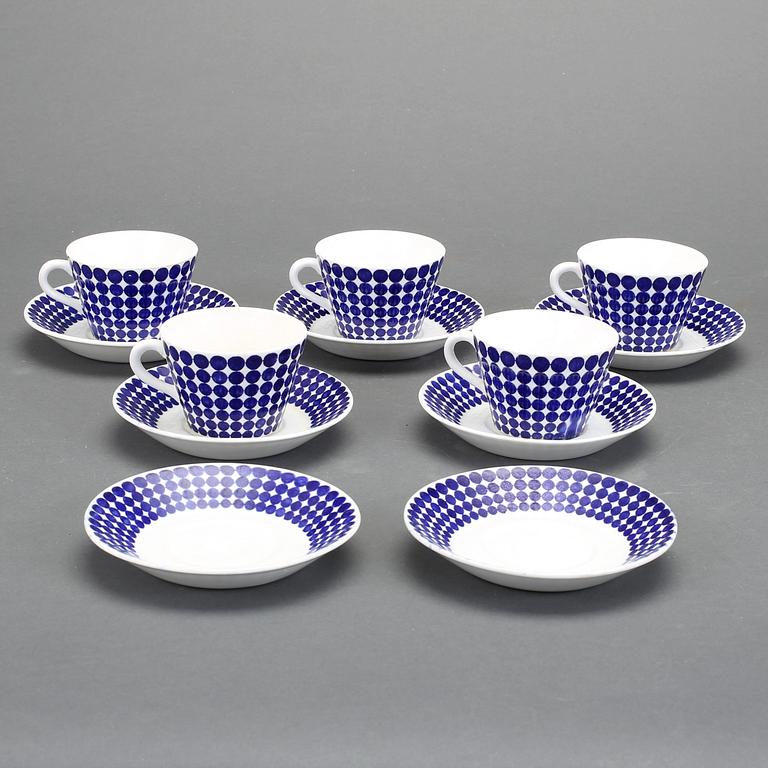 KAFFEKOPPAR med FAT, 5 st, porslin, "Adam", Stig Lindberg, Gustavsberg.