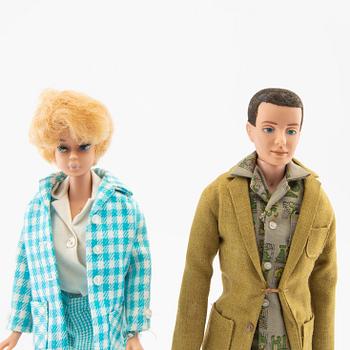 Barbie, "Bubble cut", Ken, brown-haired version with flocked hair. 1960s, with clothes and wardrobe.