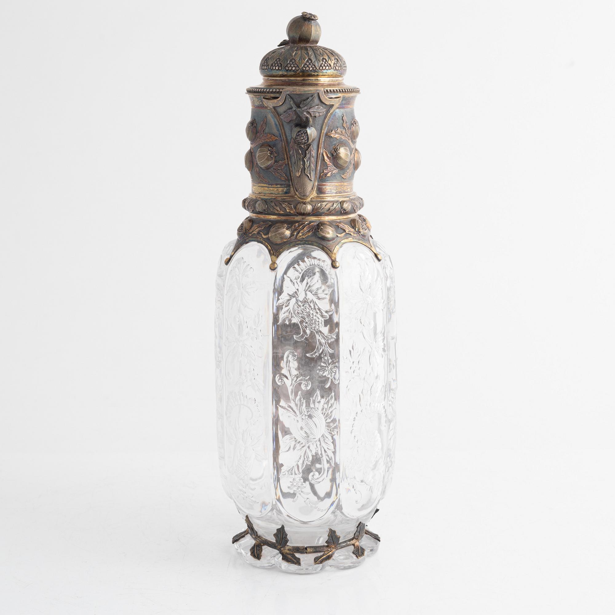 Elkington & Co, vinkanna, silver och glas, London 1884.