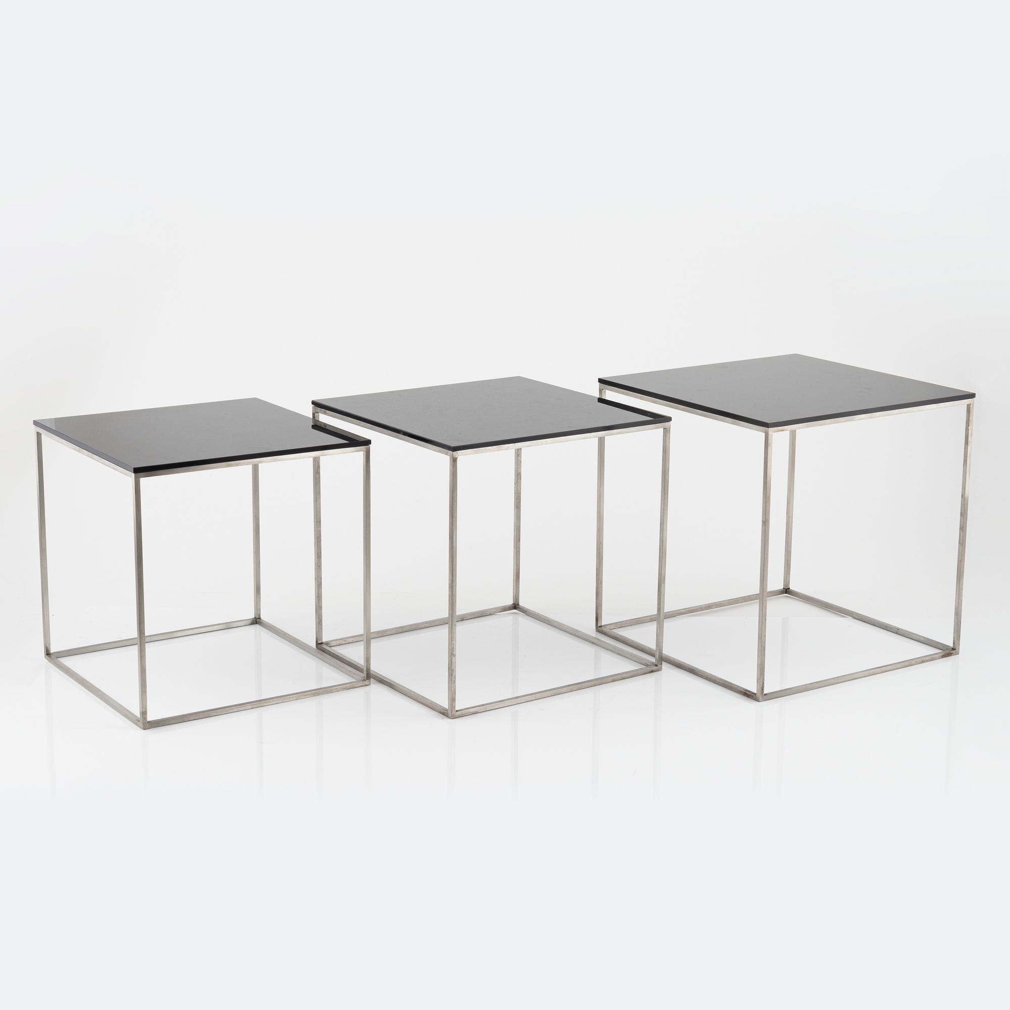 Poul Kjaerholm, a three-piece 'PK-71' nesting table, Fritz Hansen, Denmark, 2016.