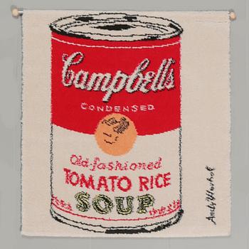 A rug after Andy Warhol, "Campbells Tomato Soup", by Ege Artline, second half of the 20th century, 87 x 81 cm.