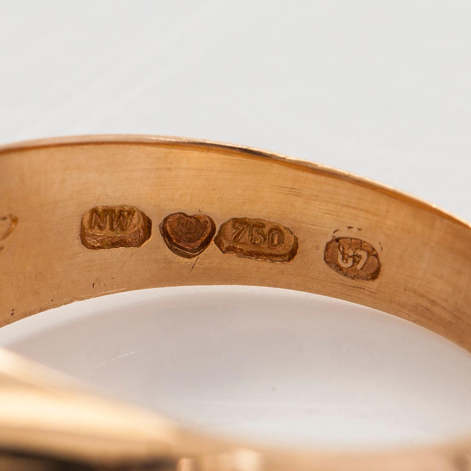 Sormus, briljanttihiottu timantti 0,40 ct, 18K kultaa, Westerback 1973.