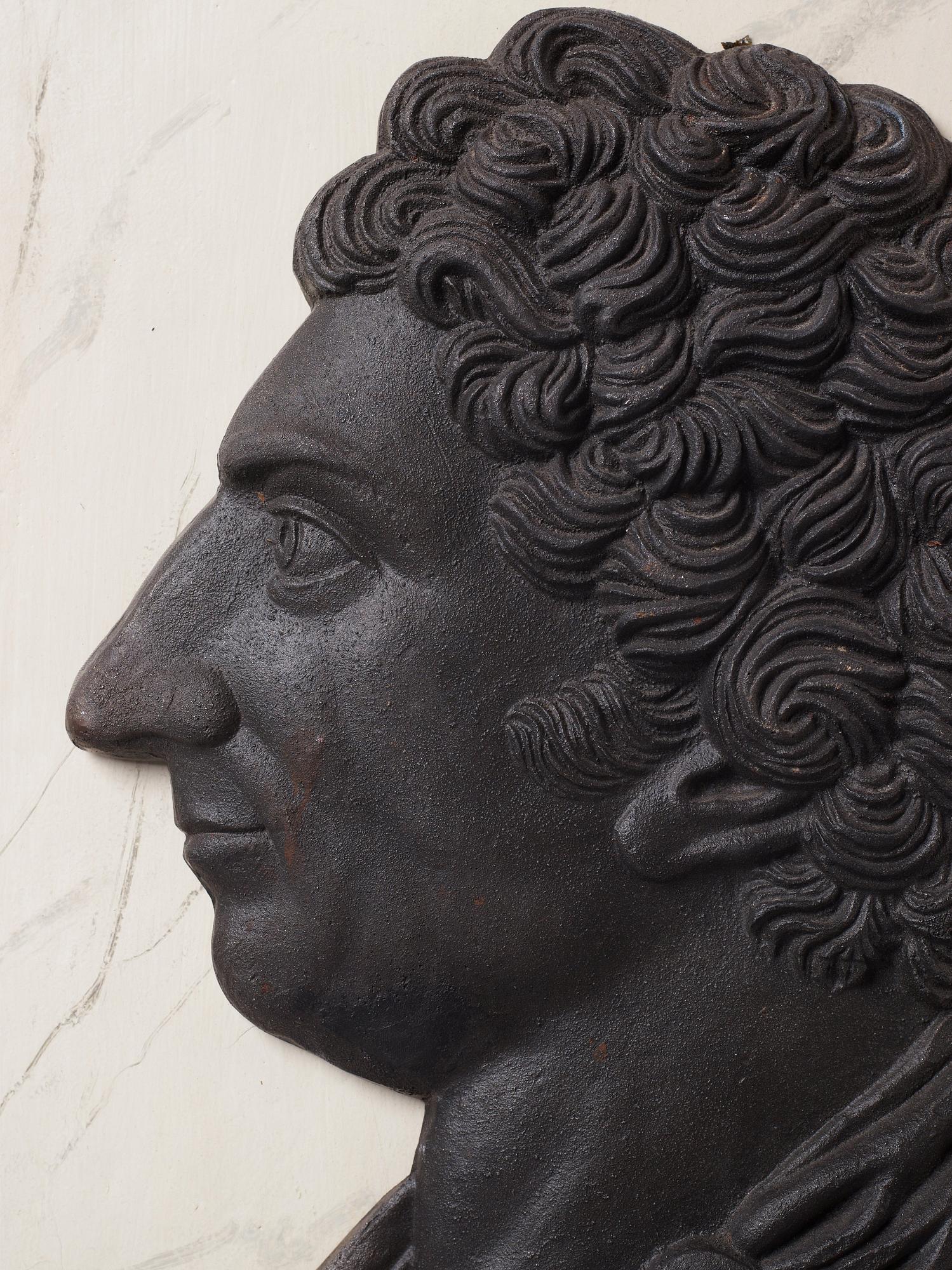 A cast iron portrait depicting the Swedish king Karl XIV Johan, 1818-44.