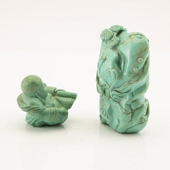Skulpturer 2 st Kina troligen turkos 1900-tal.
