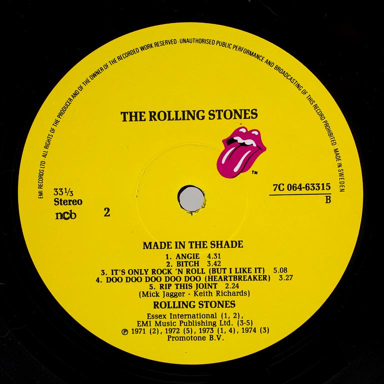 VINYL RECORD, LP, Rolling Stones, "Made in the Shade", 1975, signed by all band members.