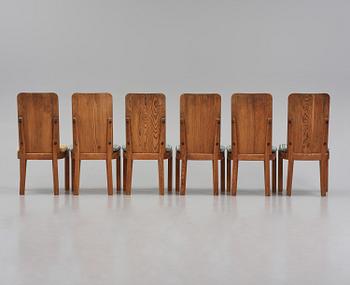 Axel Einar Hjorth, a set of six stained pine "Lovö" chairs, Nordiska Kompaniet, Sweden, 1930s.