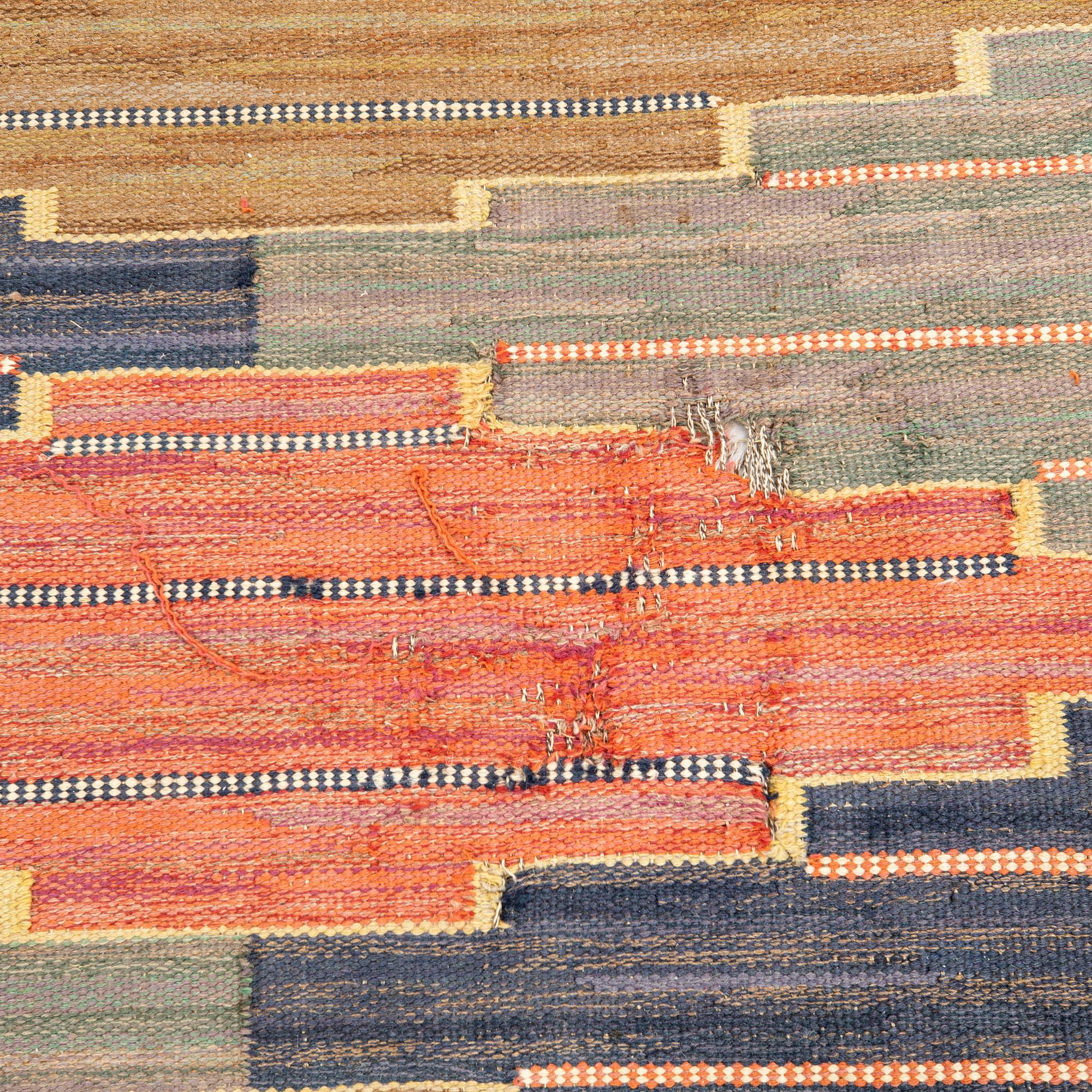 Märta Måås-Fjetterström, rug, "Blue Heath", flat weave, approx. 242 x 151 cm, signed AB MMF.
