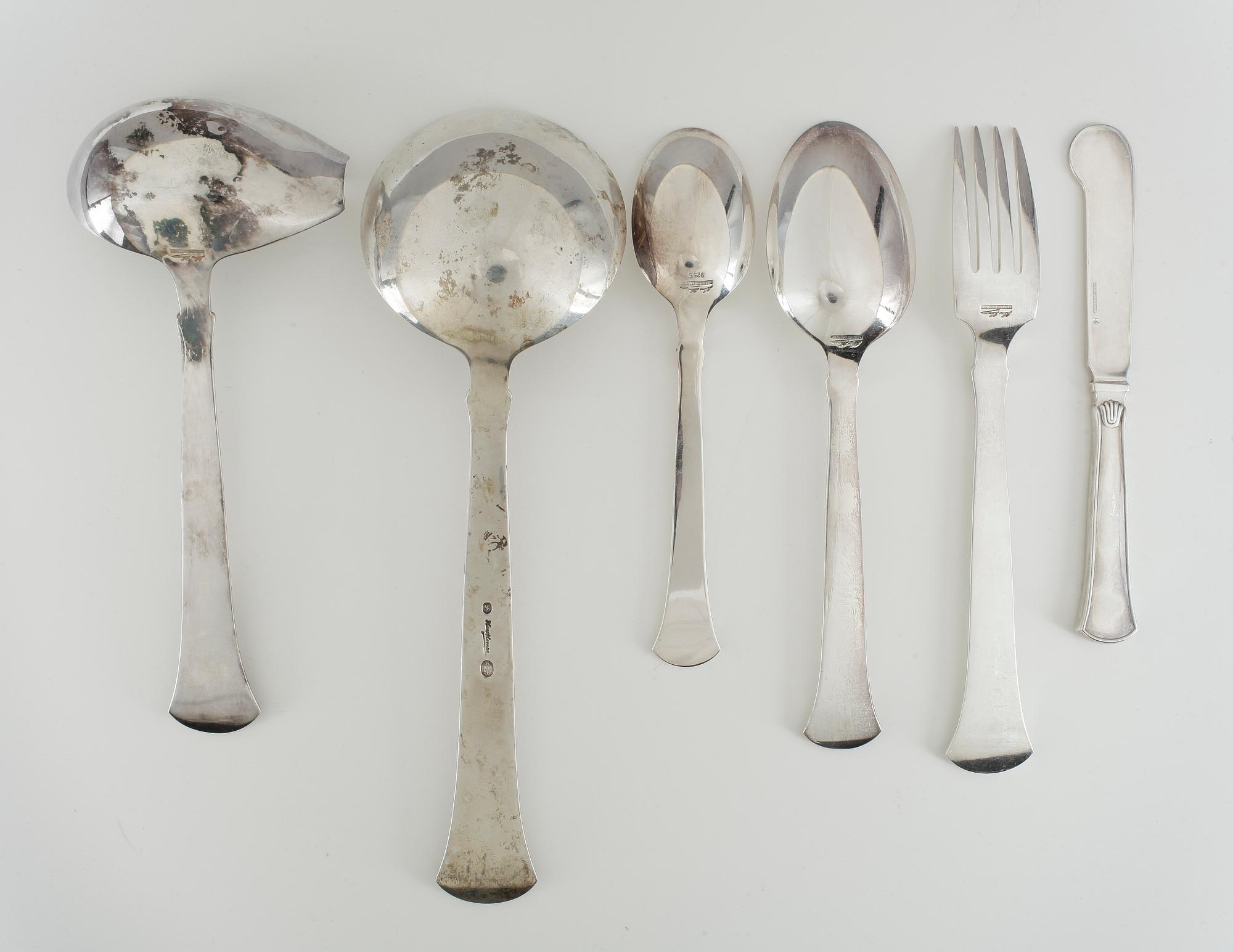 BESTICKSERVIS, 76 delar, sterlingsilver, Hans Hansen, Danmark, bland annat 1934. Vikt ca 2467g.
