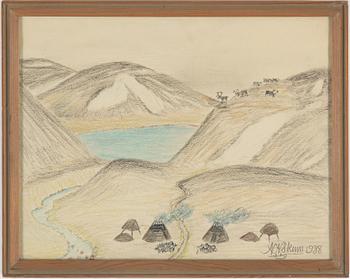 NILS NILSSON SKUM, crayon and pencil, signed N.N.Skum and dated 1938.