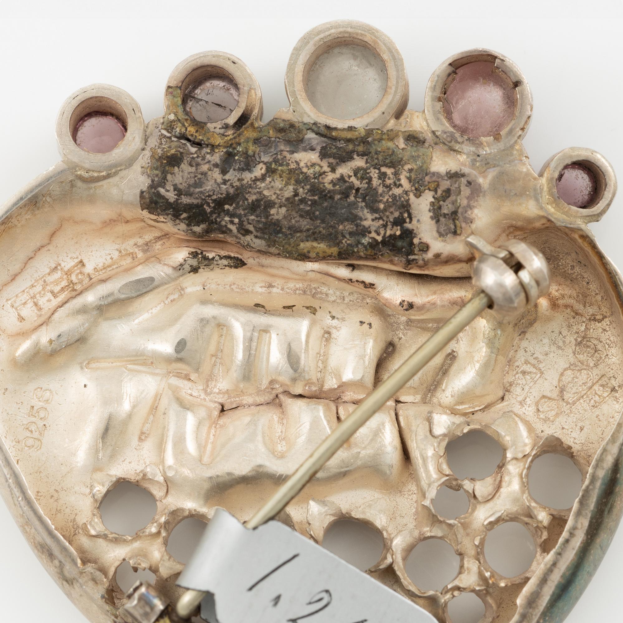 Lars Arby, four brooches, sterling silver and enamel stones, Gothenburg 1963, 1964 and 1971.