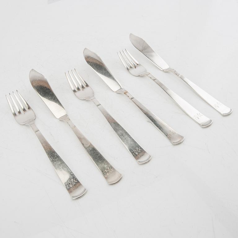 Jacob Ängman, fish cutlery 36 pcs "Rosenholm" GAB Stockholm 1950s.