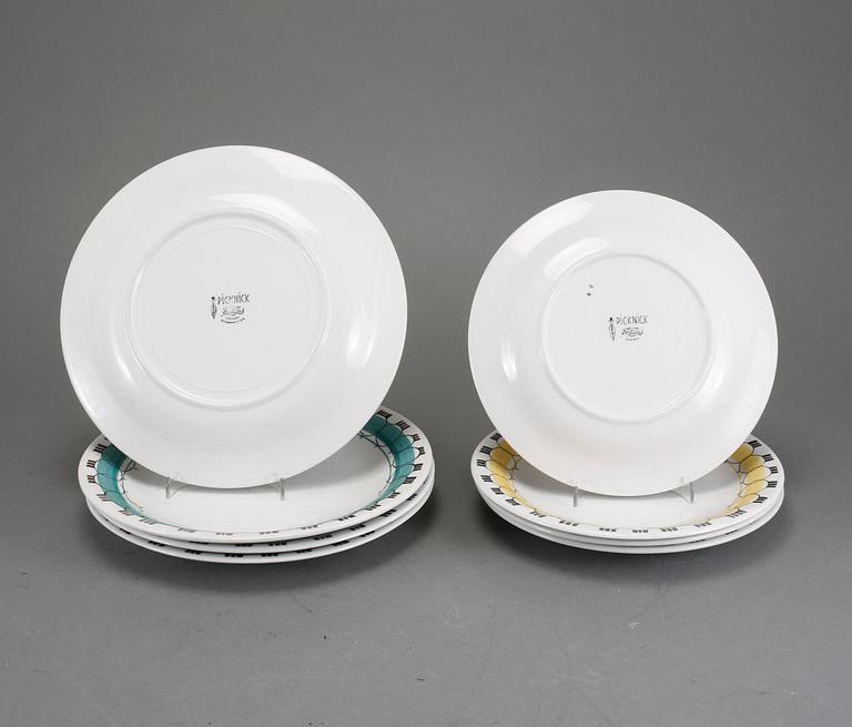 TALLRIKAR, 4 st, samt ASSIETTER, 4 st, porslin, "Picknick", Marianne Wessman, Rörstrand, 1900-talets tredje kvartal.