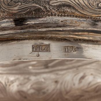 A glass tankard with mount of low fineness silver, 19-20th century.