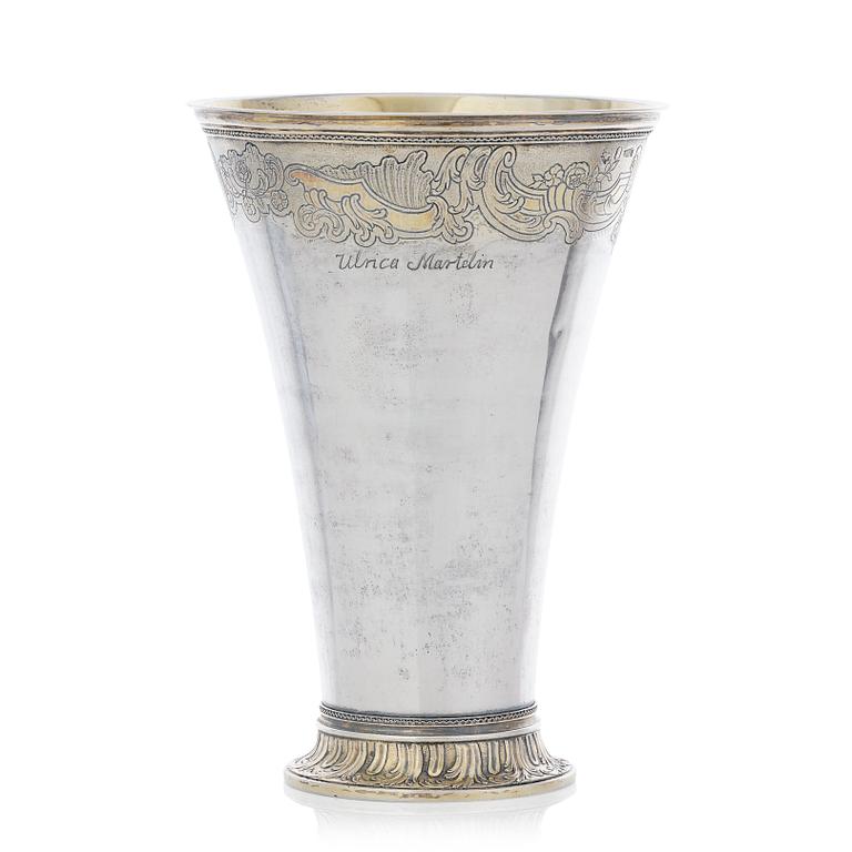 A Swedish Rococo parcel-gilt silver beaker, mark of Kilian Kelson, Stockholm 1750.