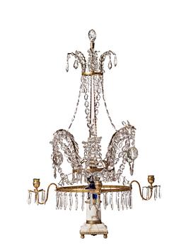1449. A presumably Russian Louis XVI gilt brass and cut glass four-light table girandole.