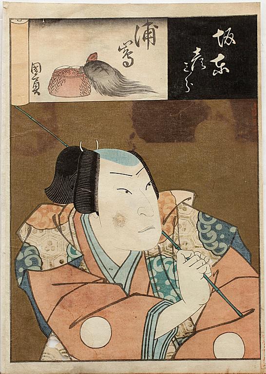 TRÄSNITT, 4 st, bl a Toyohara Kunichika, Japan 1835-1900.