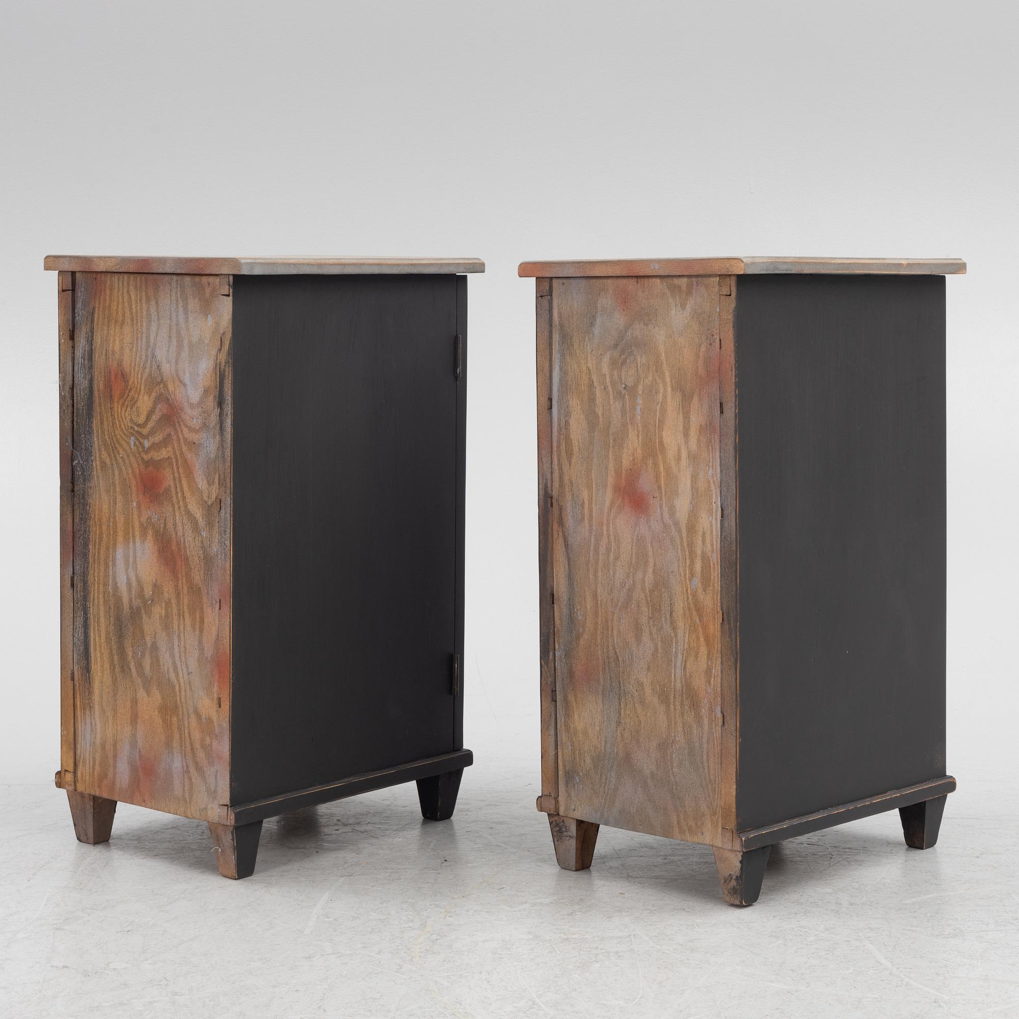 Bedside tables, a pair, first half of the 20th century.