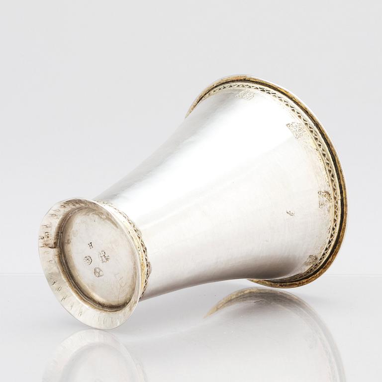 A Swedish 18th century parcel-gilt silver beaker, mark of Petter Davidsson, Norrköping 1766.