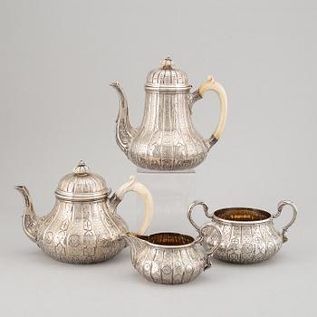 An English 19th century silver coffee- and tea- service, mark of Robert Garrard I, London 1857-1859.