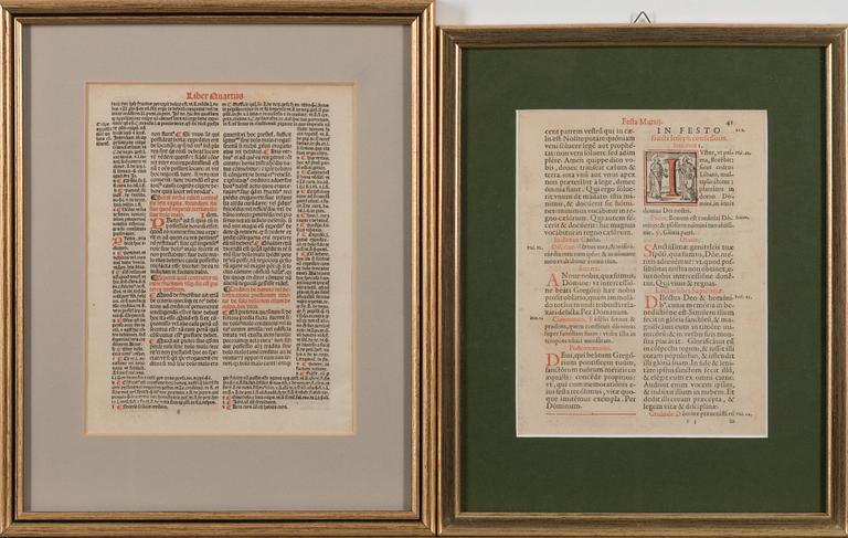 TWO PAGES FROM A 16TH CENTURY BOOK.