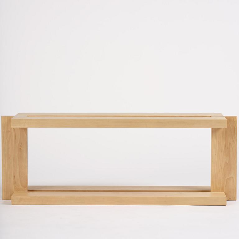 Nick Ross, an "Arrangement #16" coffe table/bench, executed in his studio, Stockholm, 2024.