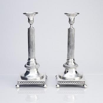 A pair of Swedish 18th century Gustavian silver candlesticks, mark of Arvid Floberg, Stockholm 1798.